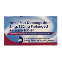 Zirtek Plus Decongestant Pro Relief 120mg 6 Tablets