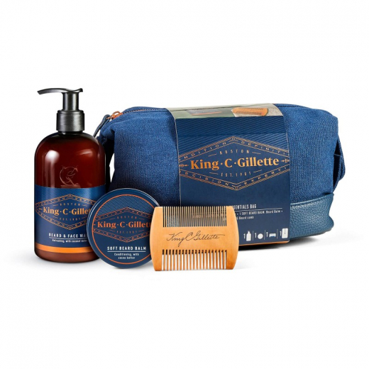 King C Gillette Essential Gift Bag (Beard Wash 350ML + Beard Balm 100ML + Beard Comb)