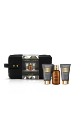Baylis & Harding Luxury Wash Bag Set - 100ml Hair & Body Wash, 50ml Face Wash and a 50ml Aftershave Balm in a Stylish Black Faux Leather Wash Bag